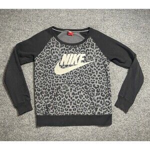 Nike Cheetah Leopard Print Pullover Sweater Women Small Crew Neck Black Gray